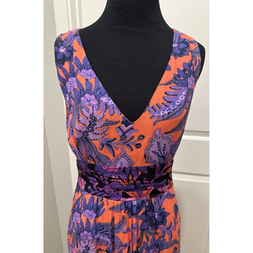 Anthropologie MAEVE Maxi Dress 6 Purple Orange Floral Waist Tie Resort Wear - Picture 2 of 5